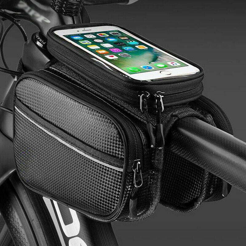 Top Front Frame Pannier Bag Double Pouch for Cycling Bicycle Bike Touch Screen