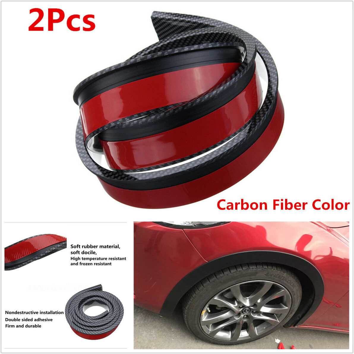 2X 1.5M Car Fender Flare Extension Wheel Eyebrow Moulding Protector Carbon Fiber