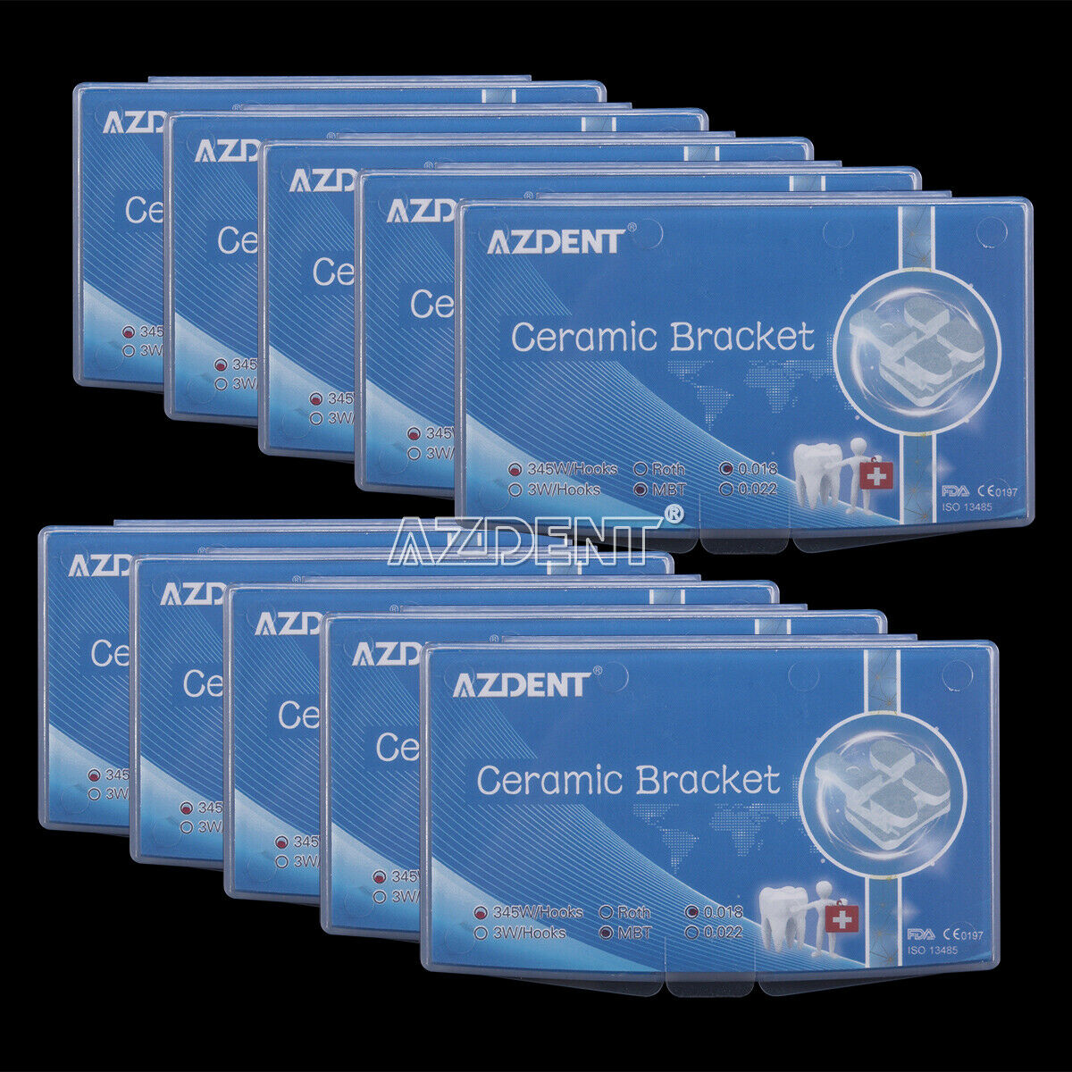 10X Dental Orthodontic Ceramic Brackets Marked Braces MBT.018 Hooks 3 4 5