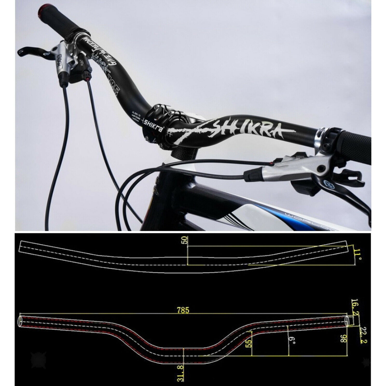 Deluxe Mountain Bike Riser Bar Extra Long MTB BMX DH Bend Handlebar φ31.8x 785m