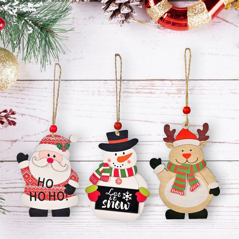 3Pcs Christmas Printing Wooden Pendant Christmas Tree Window Table Decorations