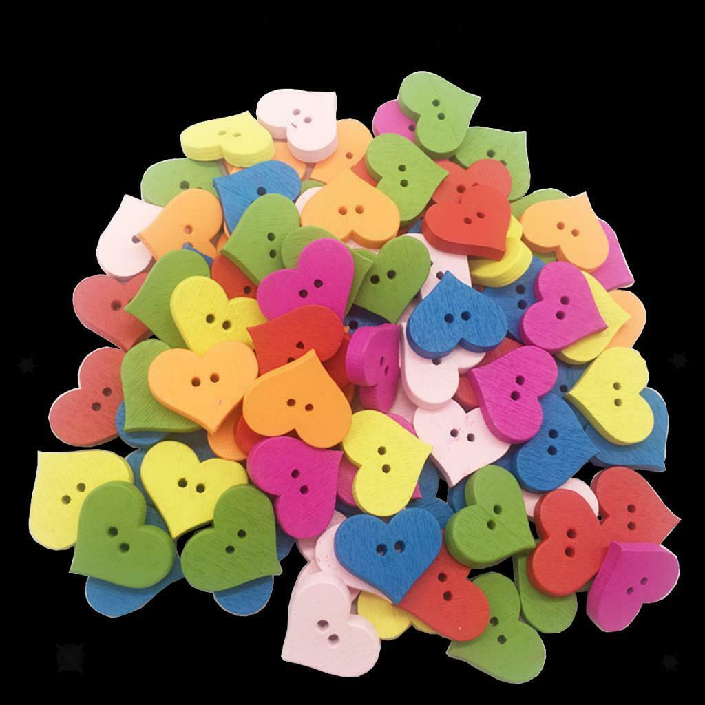 100pcs Sweet Love Heart Wood Buttons 17 x 20mm Sewing Buttons for Cardmaking