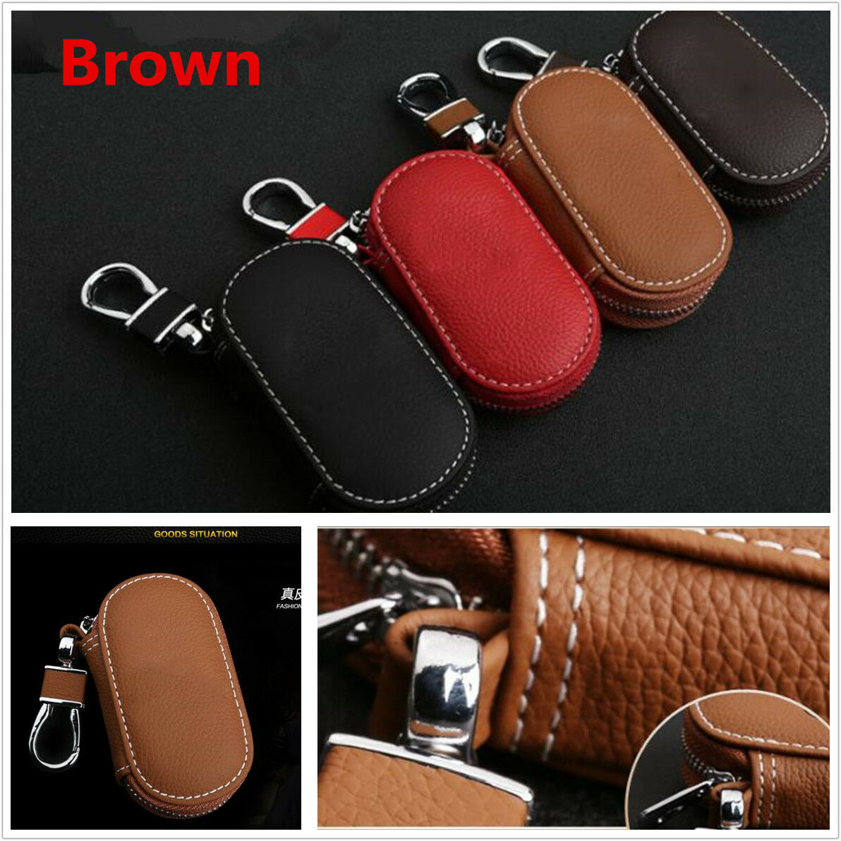 Brown Universal Top Layer Leather Fashion Car Smart Remote Key Holder Bags Case