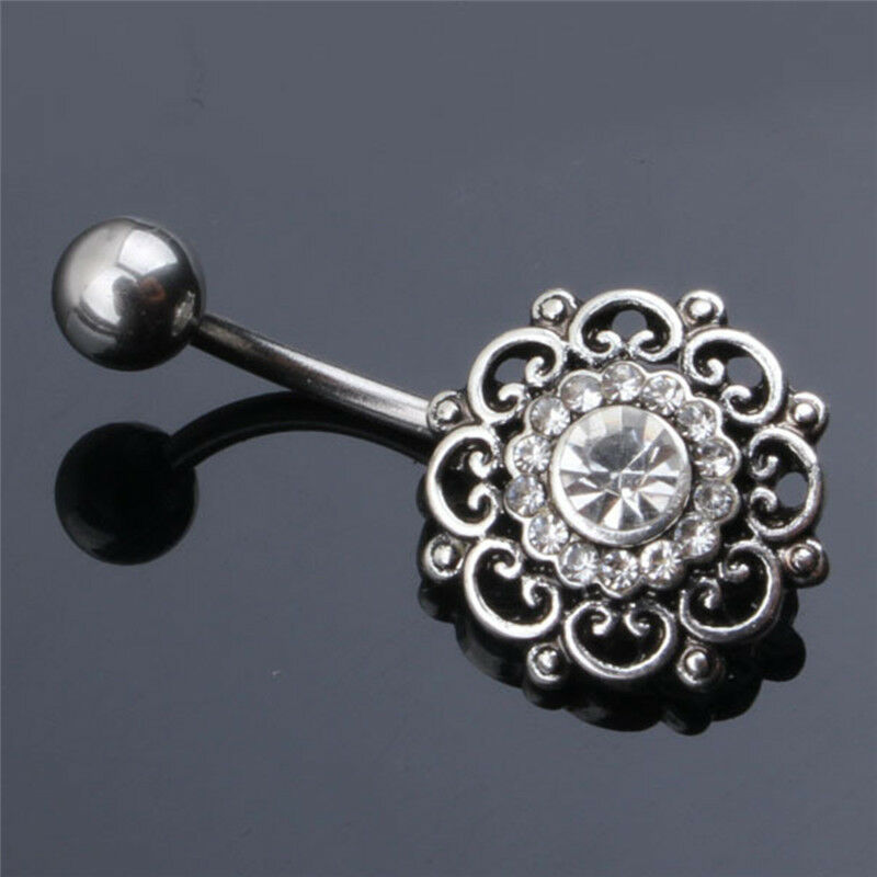 Rhinestone Crystal Flower Navel Belly Button Ring Barbell Piercing Body Je.l8