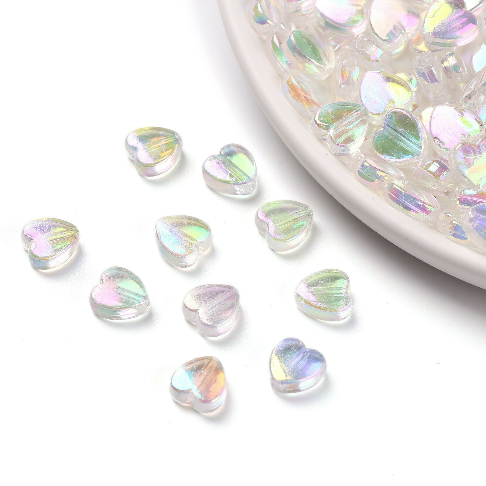 100pcs Acrylic 8x8x3mm Shiny Heart Shaped Loose Beads Spacer Beads DIY Findings