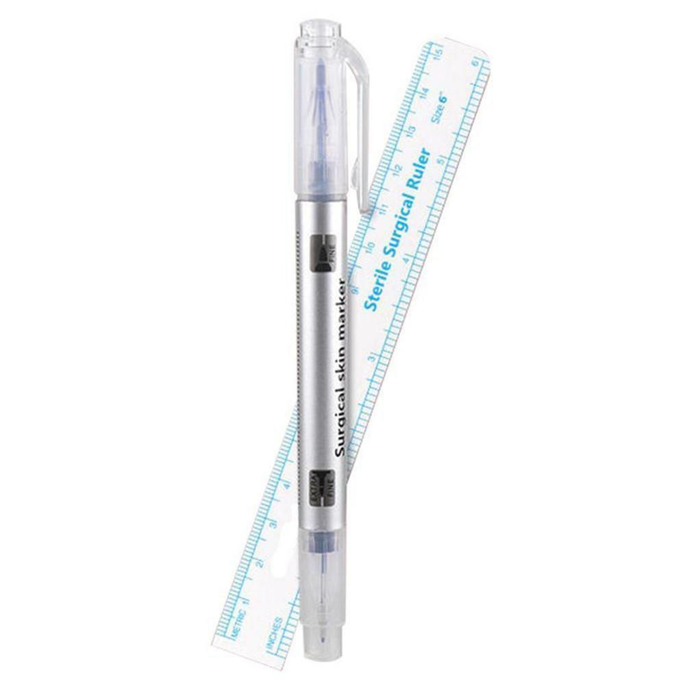 2Pcs Microblading Tattoo Eyebrow Skin Marker Pen With Measure Measuring Ruler ~