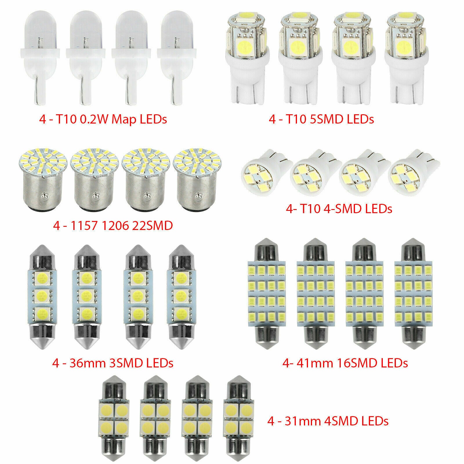 28Pcs Auto Car Interior LED Lights Dome License Plate Mixed Lamp Kit Accessories