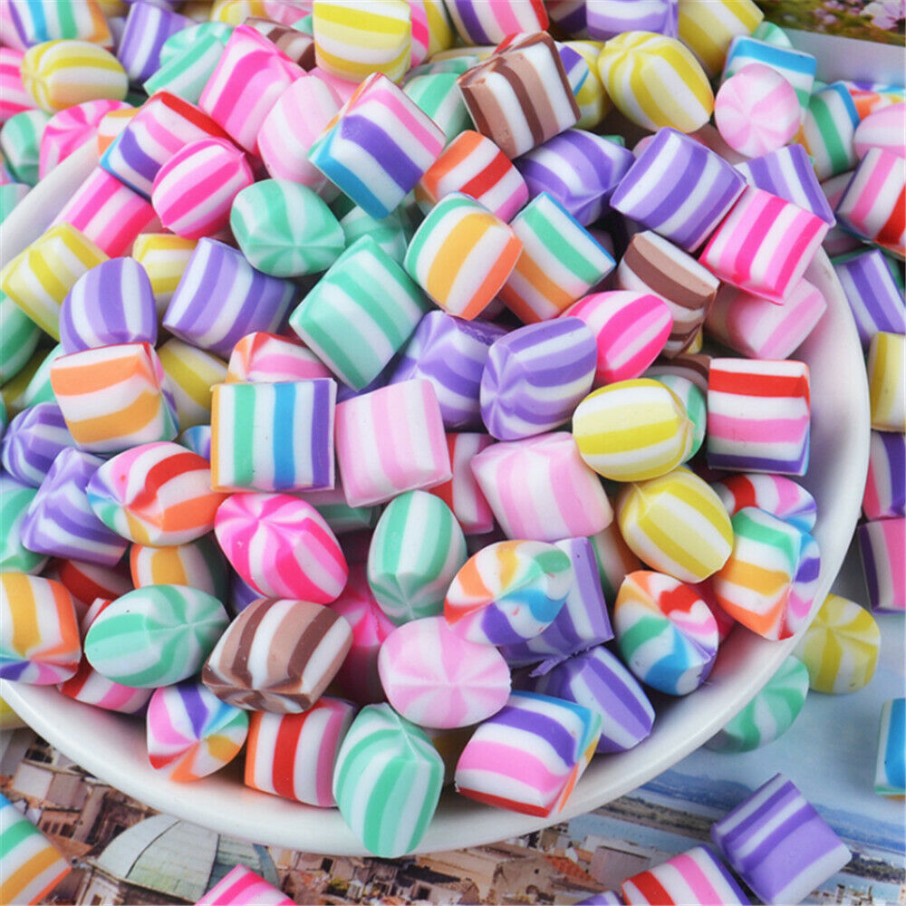 20 Mix Striped Candy Polymer Clay Embellishment DIY Jewelry Making Charm 10x12mm
