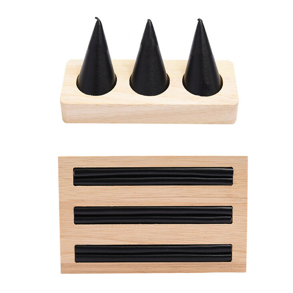 2x   Wood PU Leather Rings Jewelry Storage Organizers Home Accessories