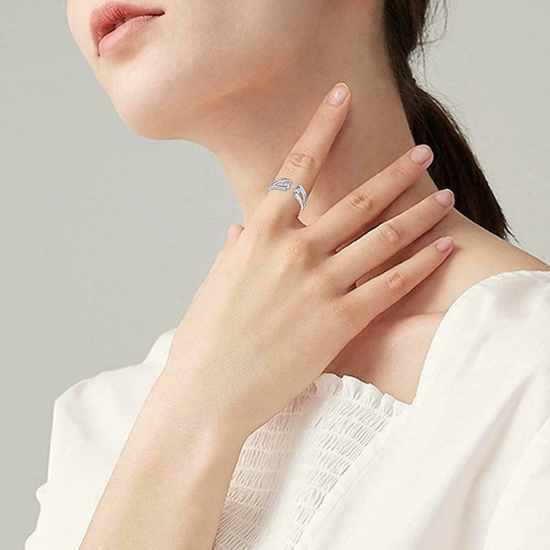 Fashion Adjustable Anxiety Relief Ring Retro Opening Spinner Beads Rings Jewelry