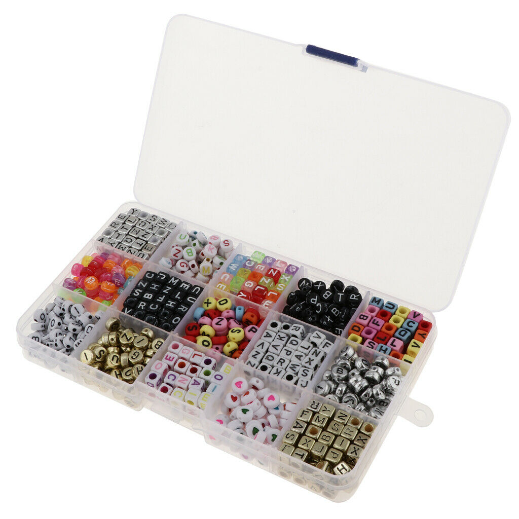 1100Pcs Mixed Color Alphabet A-Z Cube/ Round Beads for Jewelry Making DIY