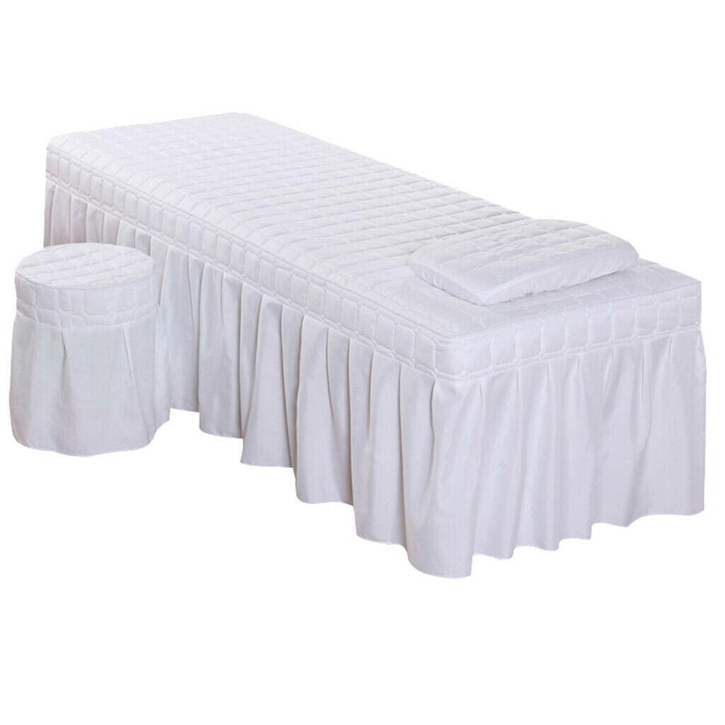 Soft Beauty Massage Bed Sheet With Pillowcase and Stool Cover White