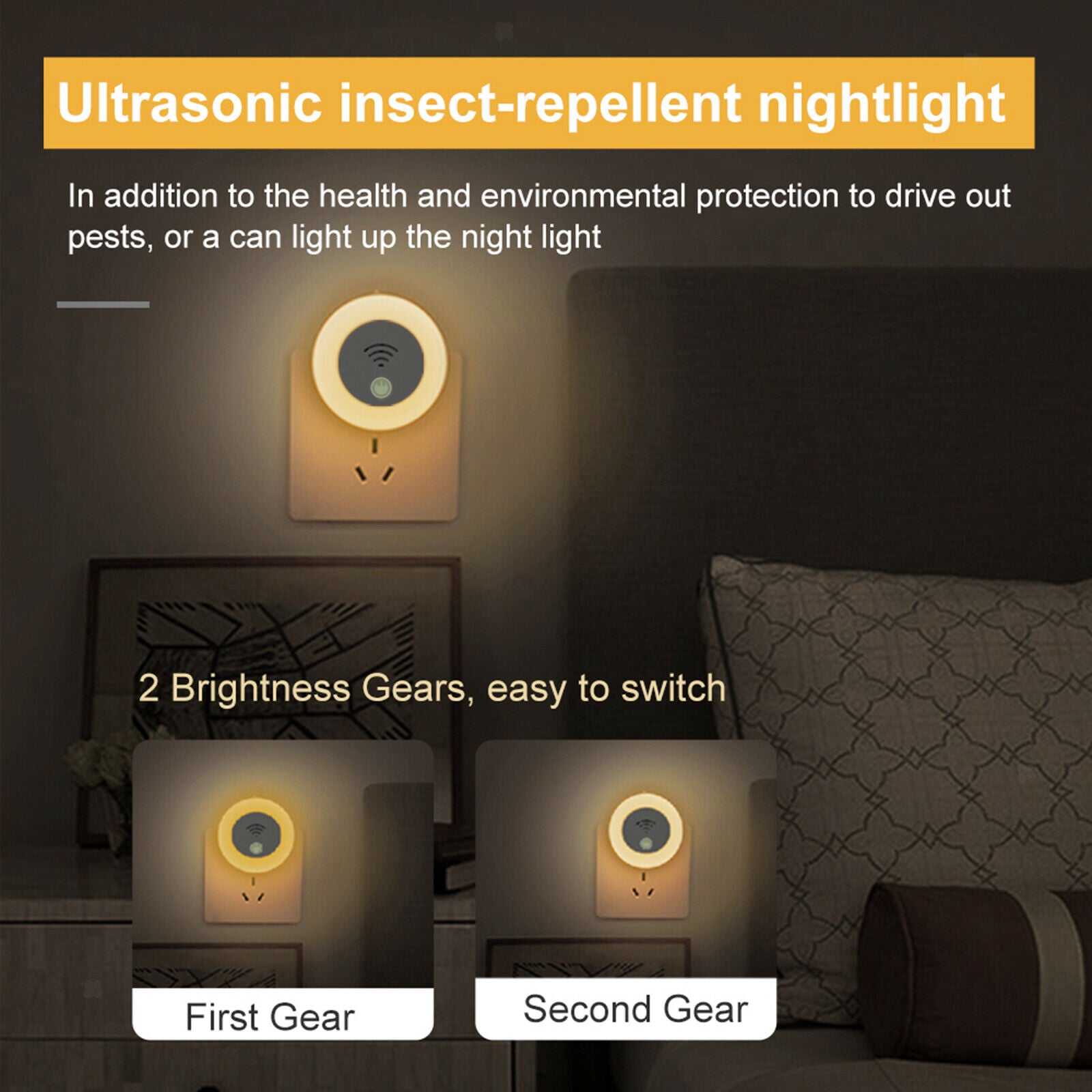 Ultrasonic Repellent Lamp Night Light LED Lamp for Kids Bedroom UK Plug