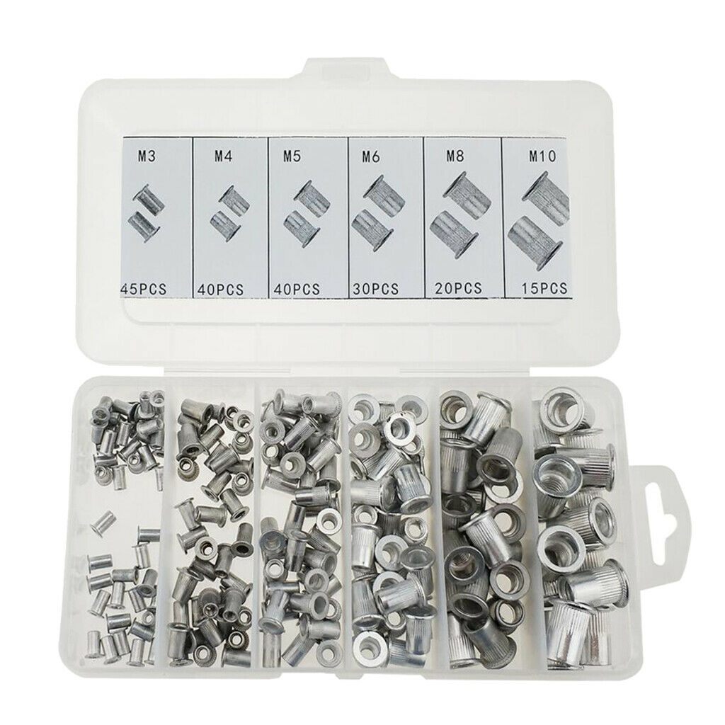 190 Pieces Aluminum Alloy Rivet Nut M3 M4 M5 M6 M8 M10 Flat Head Threaded