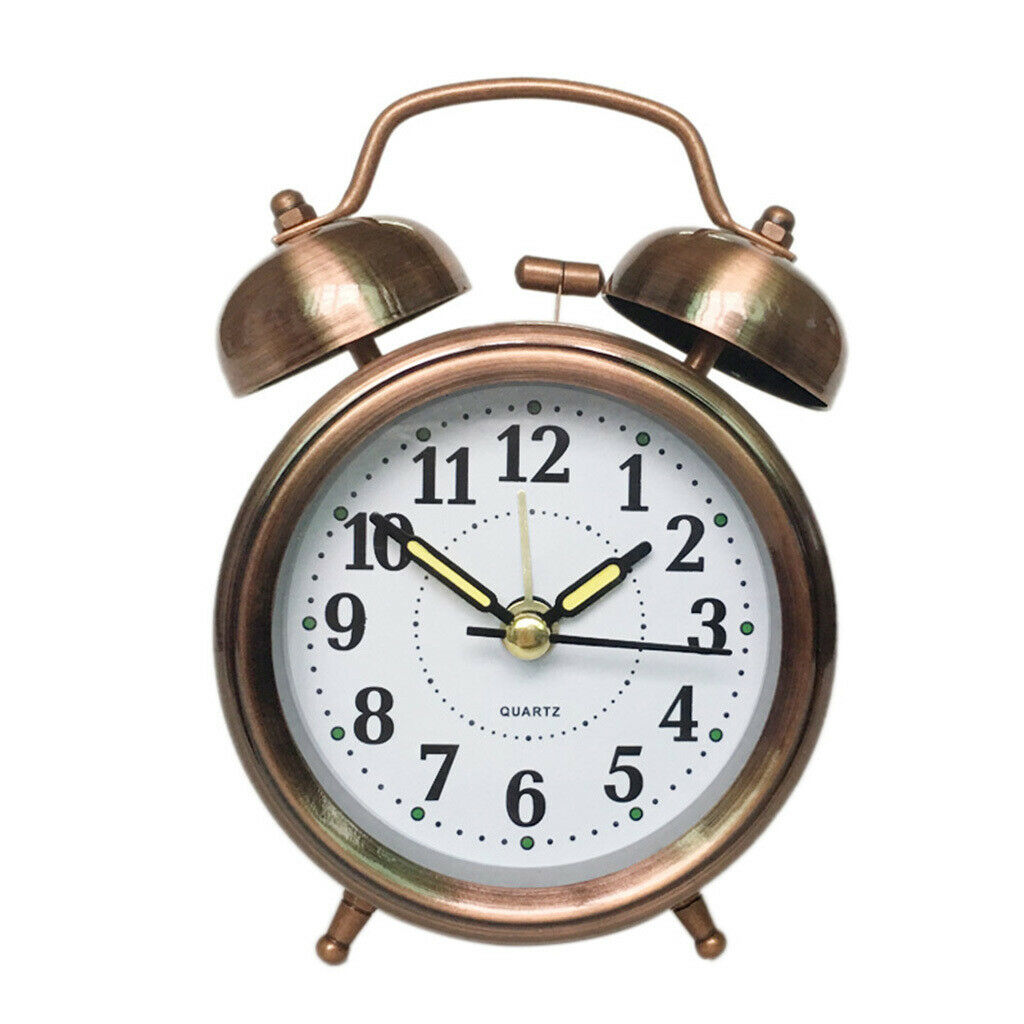 Retro Twin Bell Alarm Clock Battery Operated Loud Alarm Clock Red Copper