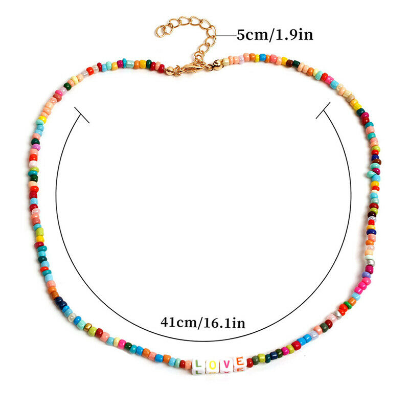 Boho Women Choker Letter Colorful Beads Chain Women Charm Necklace Jewelr.l8
