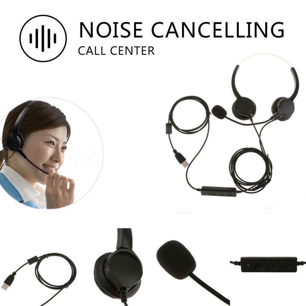 Over-Head Call Center Telephone Headsets Adjustable w/ Mic Noise Cancelling