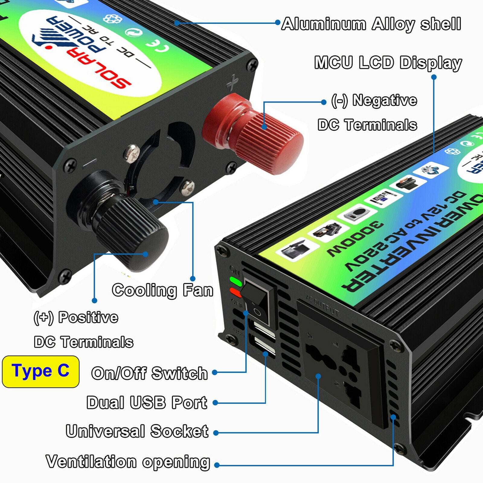 300W Car Inverter DC12V - AC220V Converter Adapter Transformer