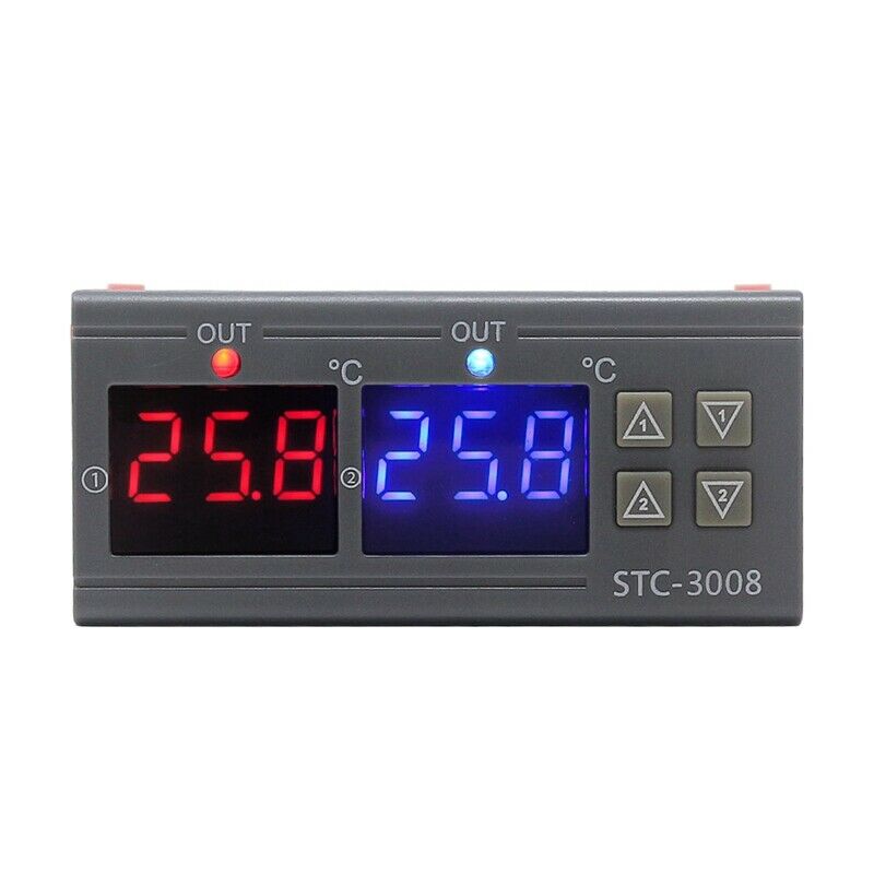 STC-3008 Dual Digital Incubator Thermostat Display Temperature Controller 12V T2