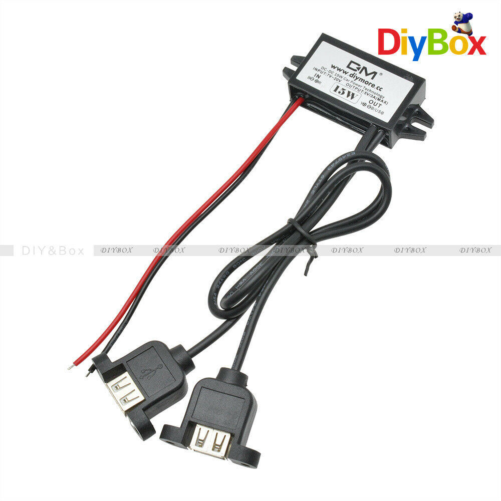 DC-DC 12V to 5V  Car Power Converter Adapter Dual USB Female Port Waterproof 3A