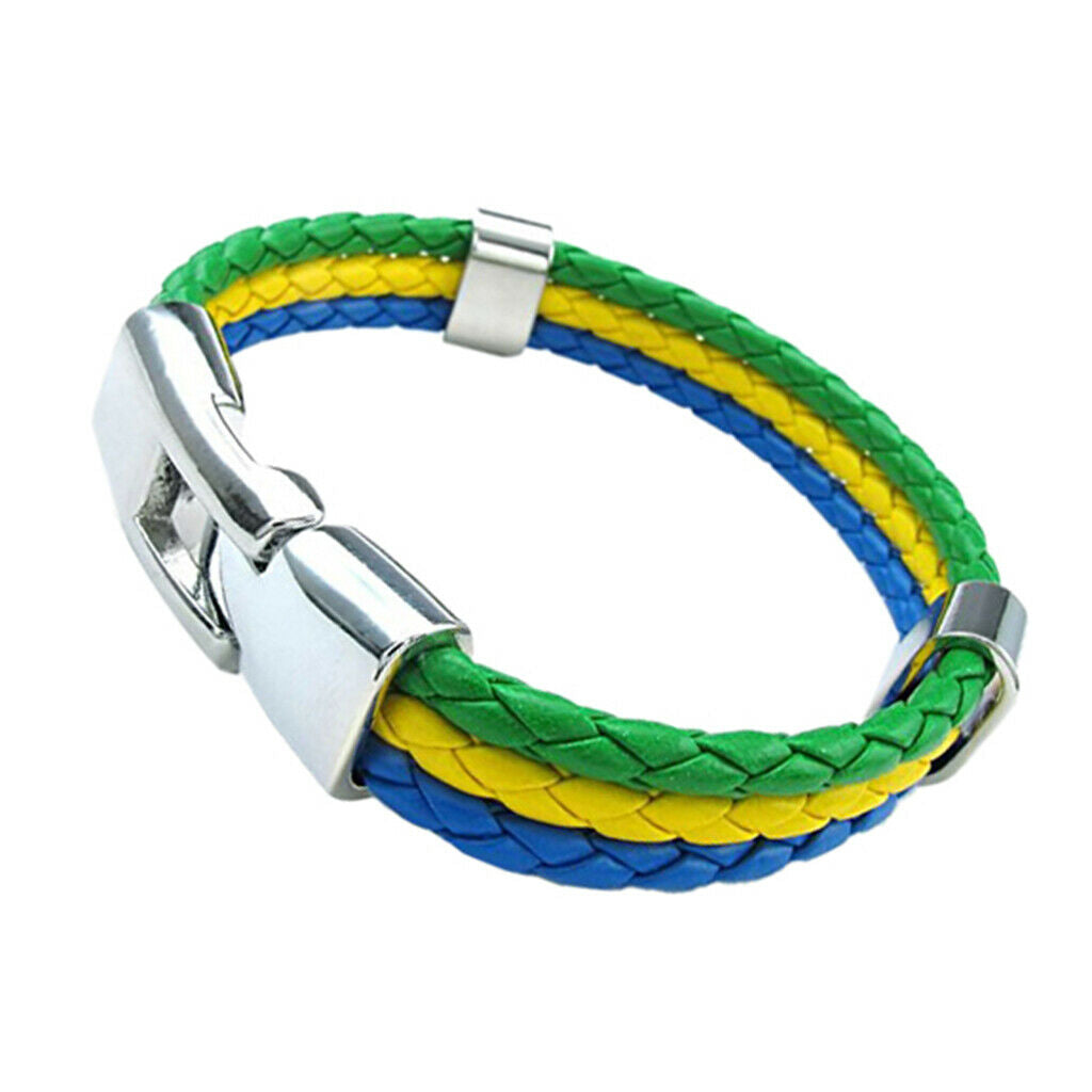 2 Pieces Braided Wristband Brooch Set Football Fans Brazil Country Flag