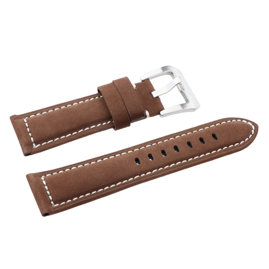 Men PU Leather Watch Band Wristwatch band Strap Replacement 24mm Dark brown