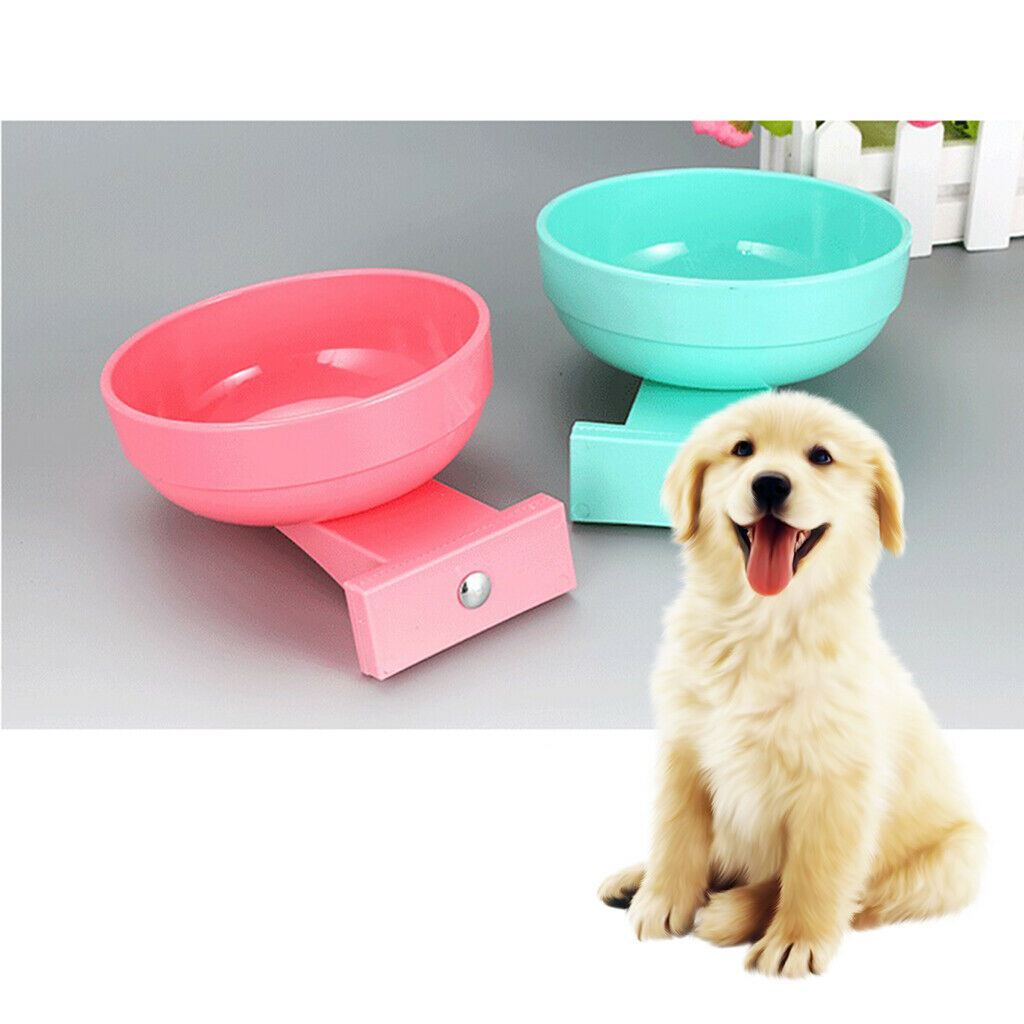 Pet Dog Cat Bowl Hang Stationary Cage Bowl Plastic Detachable Dog Bowl Pink