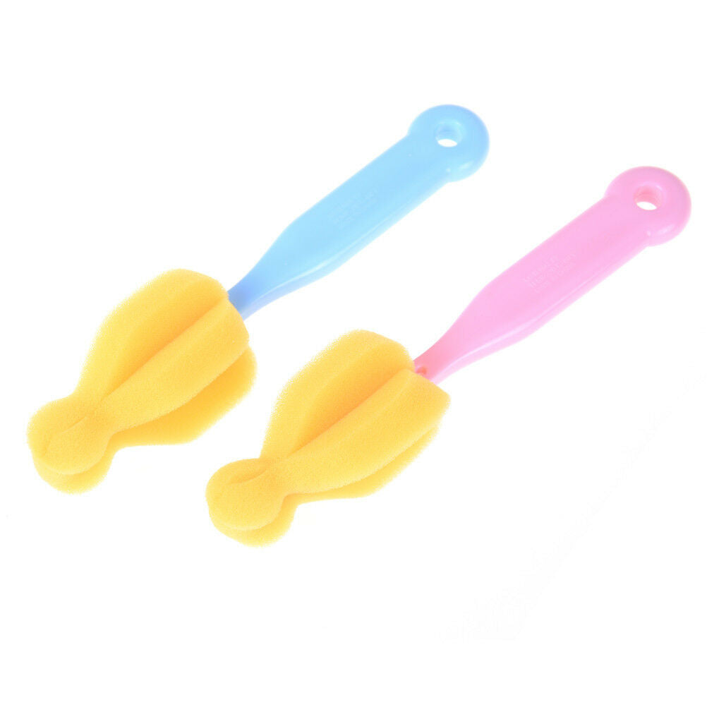 2Pcs Baby Teat Cleaning Feeding Bottle Brushes 360 Degree Rotating Sponge.l8