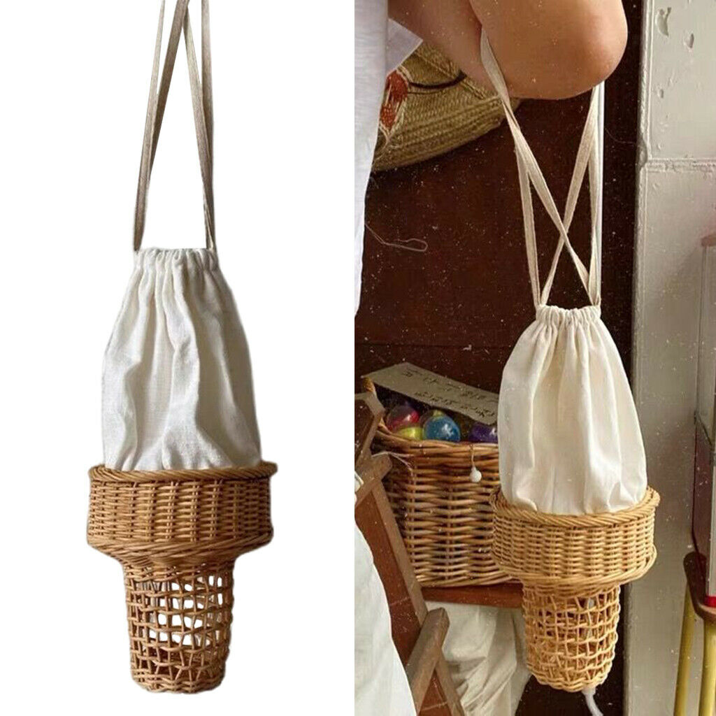 Girls Straw Basket Spring Cute Rattan Shoulder Bag Purse Vocation Handbag