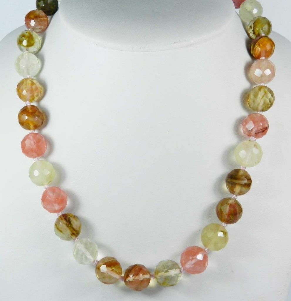 AAA+0A 8mm Faceted Watermelon Tourmaline Round Beads Gems Necklace 18"