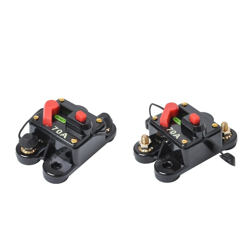 2x Car Marine Audio 70AMP Reset Circuit Breaker Fuse Holder w/ 0-Gauge Ring