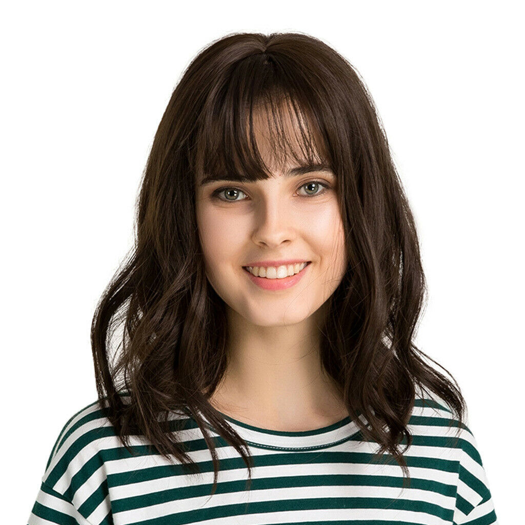 14'' Short Bob Shoulder Length Wavy Curly Natural Full Hair Wigs With Neat Air