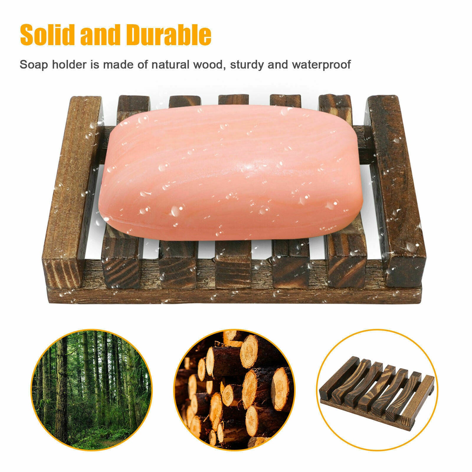 3pcs Wooden Bamboo Soap Dish Tray Storage Case Holder Container Kitchen Bathroom