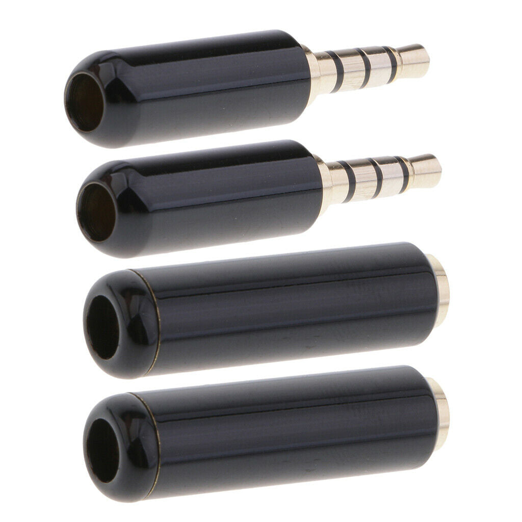 2PCS 3.5mm 1/8" Jack 4 Pole Stereo Audio Male Plug + Female Jack Soldering Black