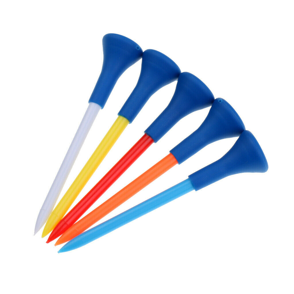 5 Pieces 70mmmm Durable Plastic Golf Tees Rubber Cushion Top Random Color