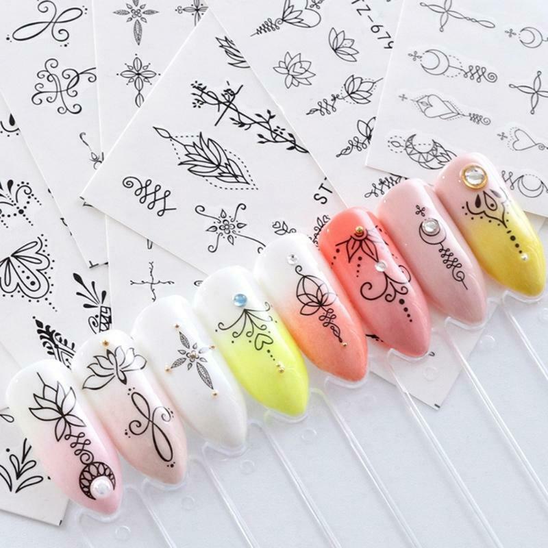 Nail Art Stickers Water Transfer DIY Nail Decals Butterfly Flowers Feathers