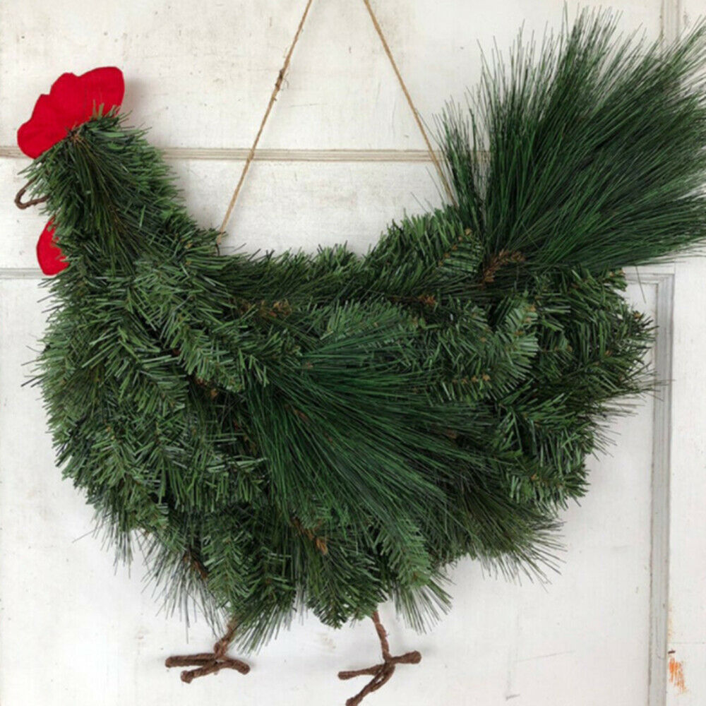 Christmas Rooster Chicken Wreath Green Rooster Wreath for Front Door Rooster