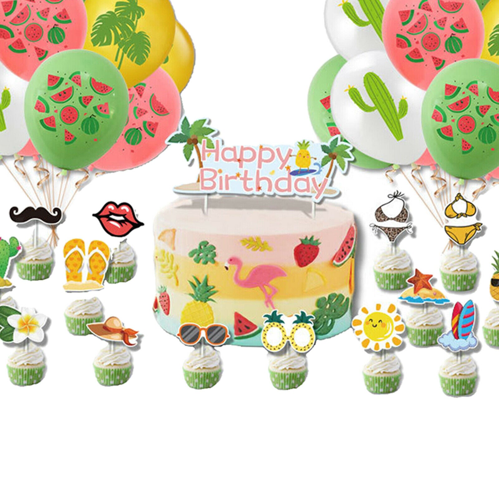 Tropical Balloons Garland Set with Tropical Leaves and Pineapple Banner for