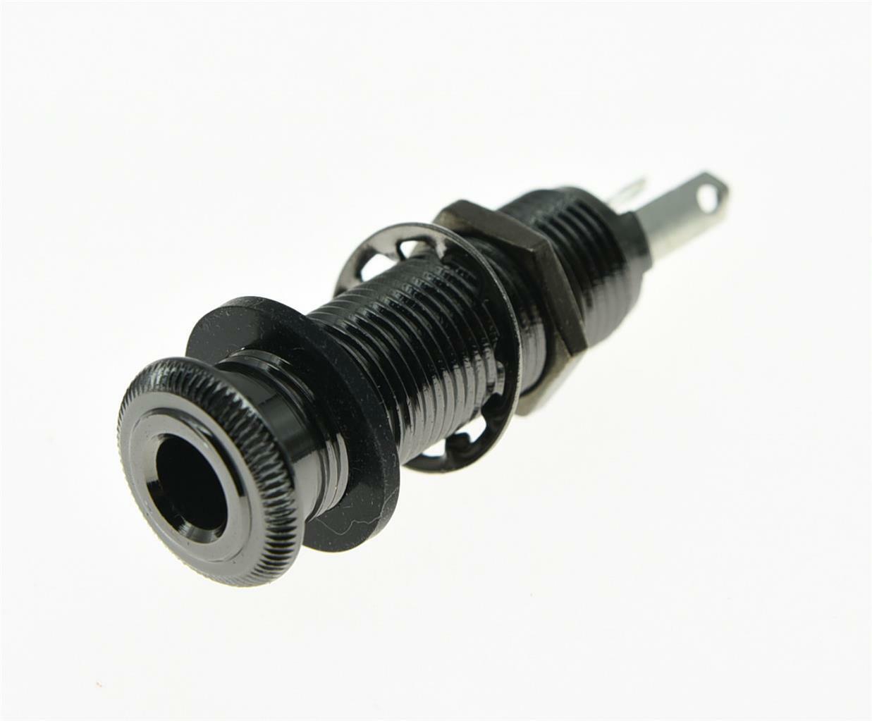 Stereo Copper Guitar Bass Barrel Jack Cylinder Input/Output Jacks Black Nickel