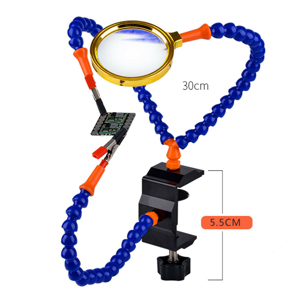 2 Arms Soldering Stations Desk Clamp Set w/ Alloy Base w/ Magnifying Lens
