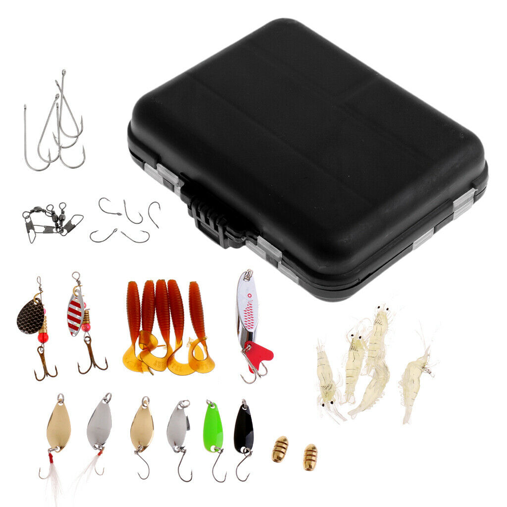35pcs Fishing Lure Set Kit Spoon Lure Spinnerbait Worm Hooks with Tackle Box