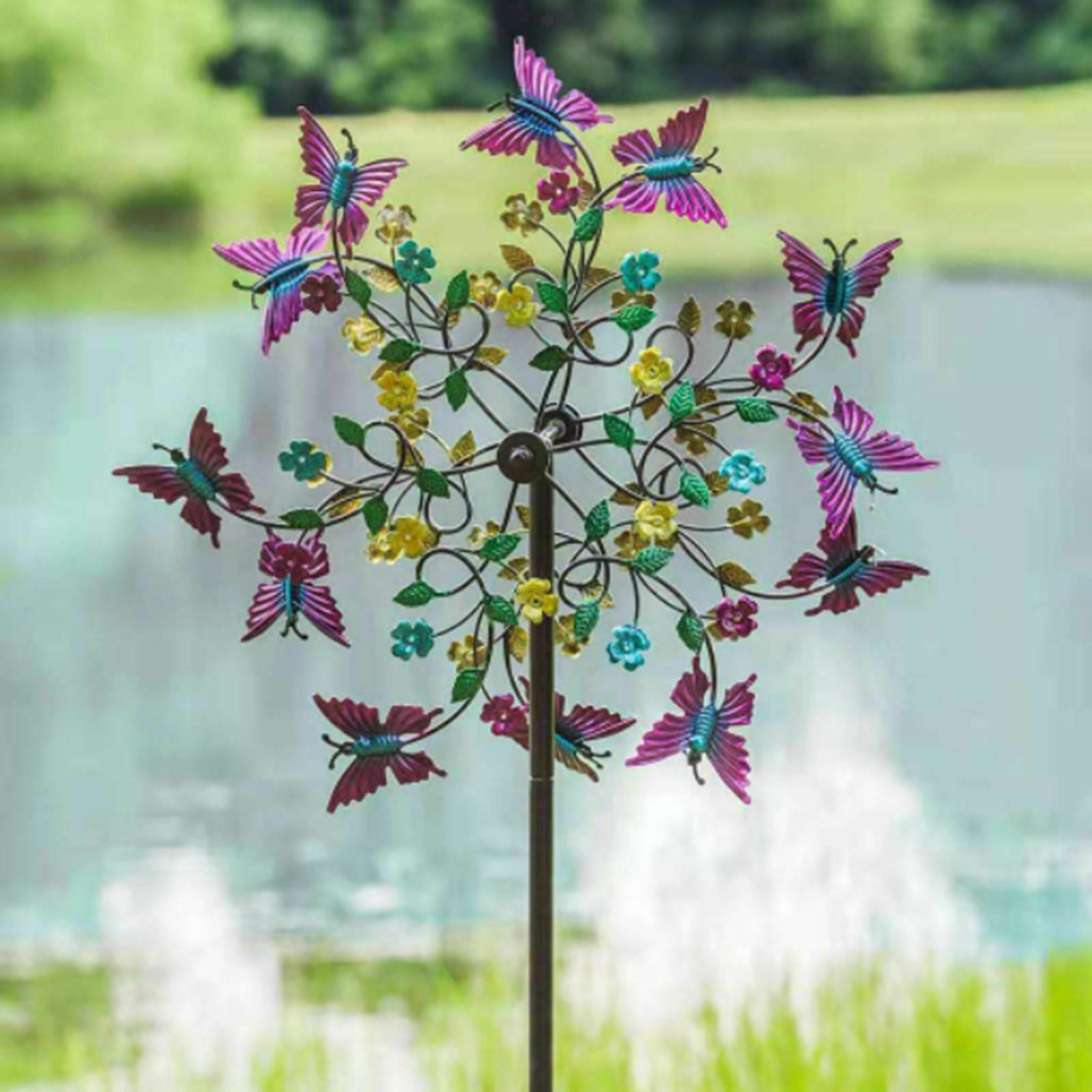 2Pack Wind Spinner Colorful Flowers Butterfly Windmill Home Decor Wind Mill