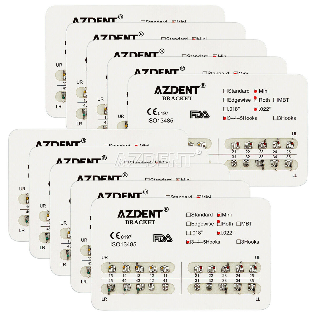 2000pcs AZDENT Dental Orthodontic Brackets Braces Mini Roth 0.22 Slot Hooks 345