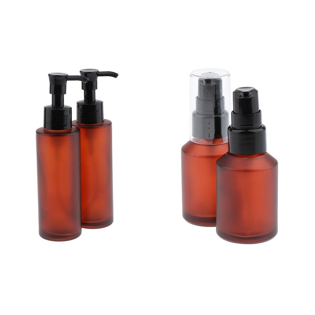 4x Empty Glass Refillable Dispenser Cosmetic Pump Lotion Bottle Containers For