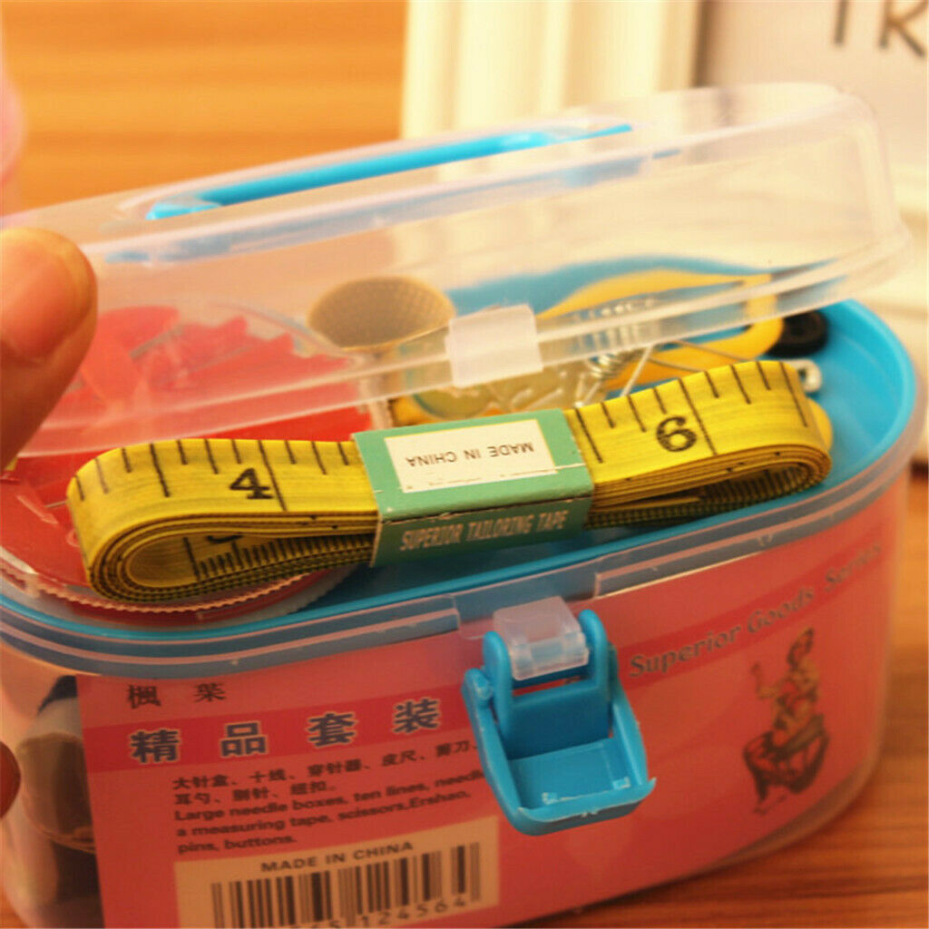 Sewing Kit Travel Thread Needle Scissor Home Box Set Measure Thimble Case