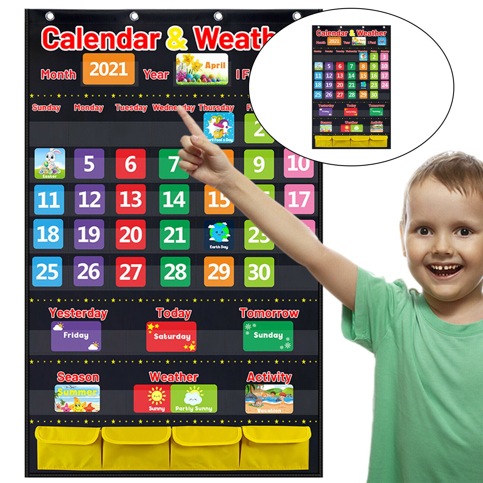 Fabric Calendar Weather Pocket Chart Activity Cards Homeschool Supplies