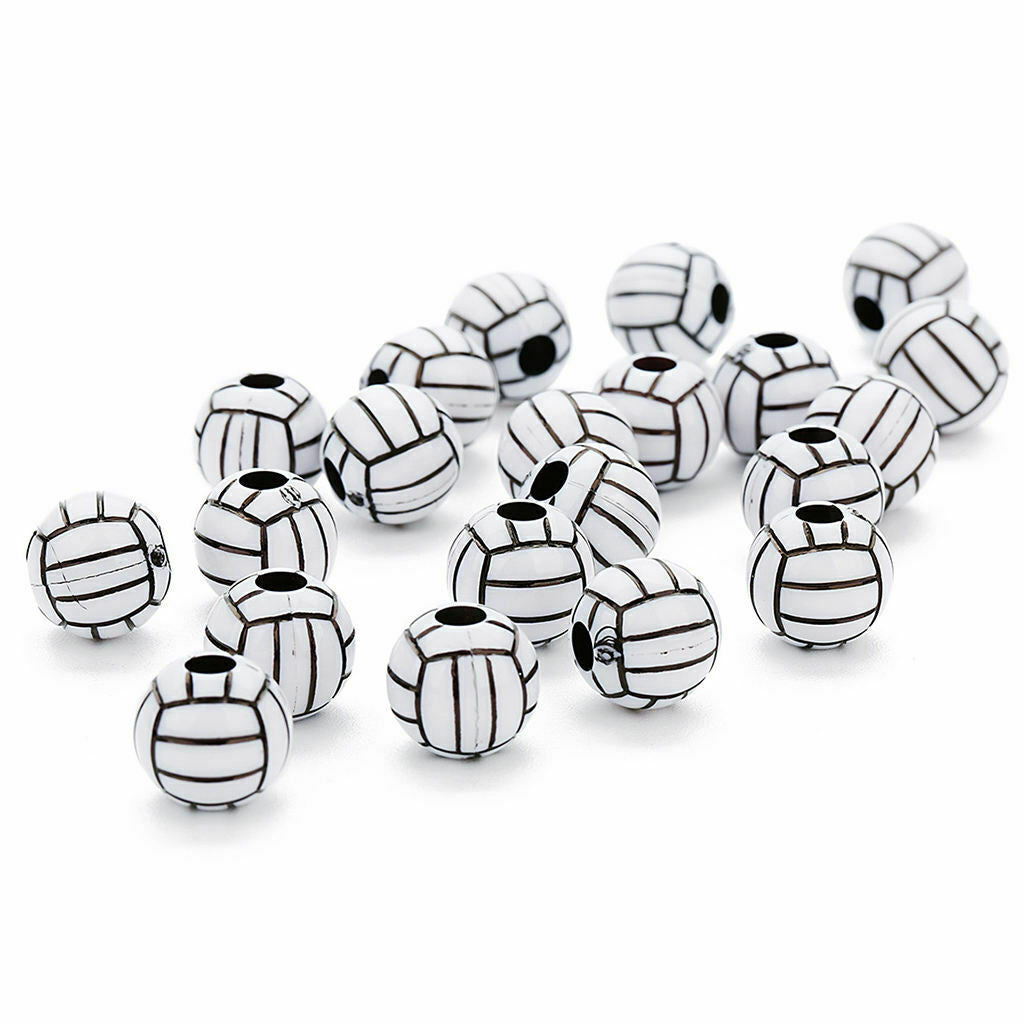 50 pieces volleyball design round acrylic loose beads decorative beads