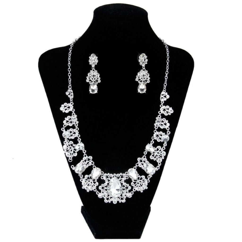 Luxurious Jewelry Diamante Crystal Necklace Earring Set for Bridal Wedding Party