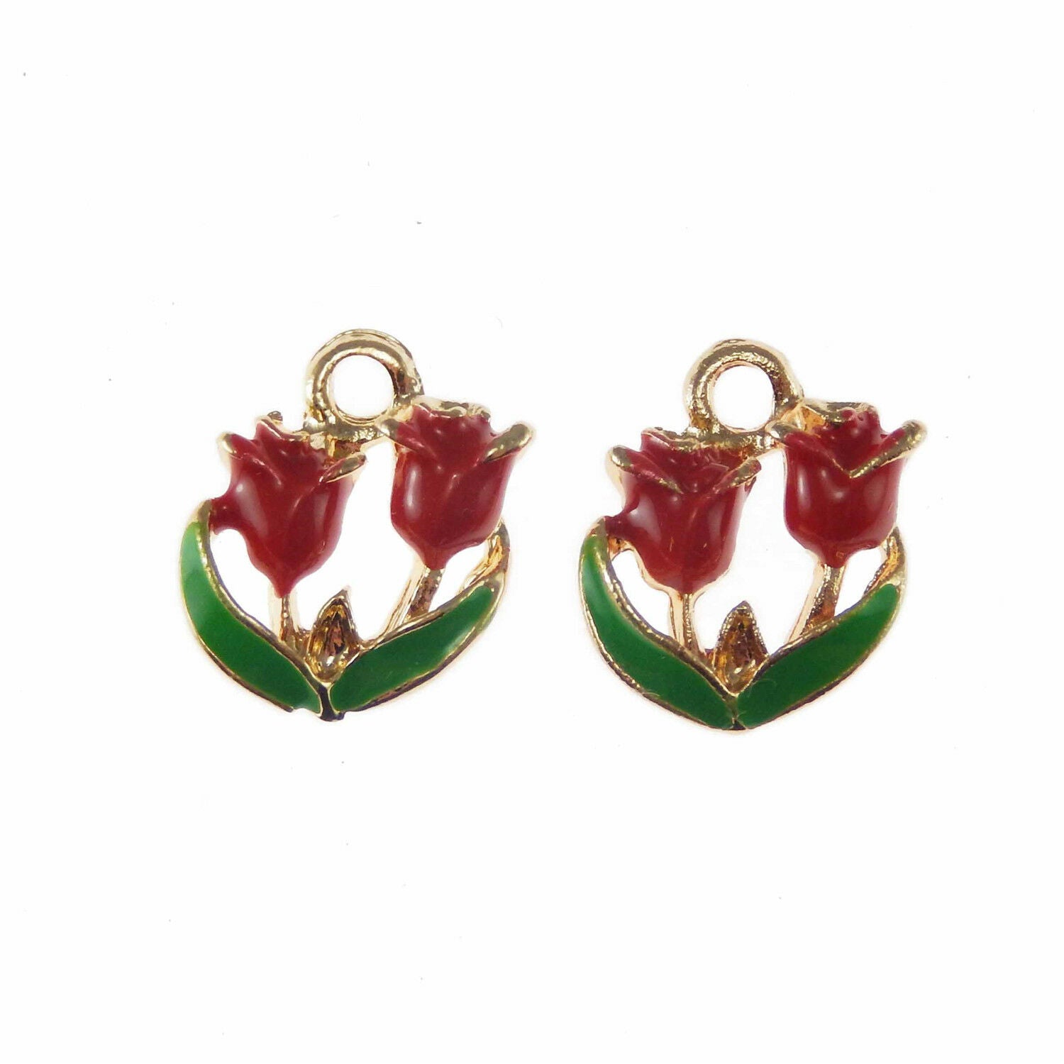 10 PCS Red Rose Enamel Charm Flower Alloy Pendant Bracelet Craft Jewelry 15x12mm