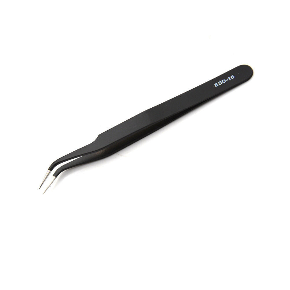2Pcs/set New Black Anti-static Straight Curved Tweezers Fashion Tools .l8